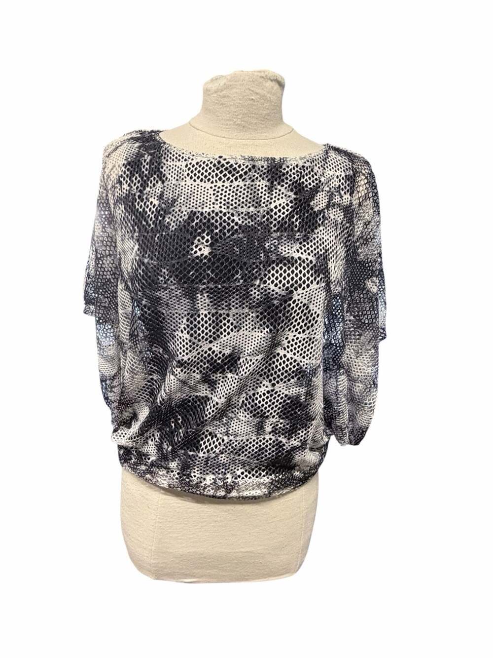 Alberto Makali Snakeskin Mesh Overlay Dolman Sleeve Top